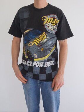 Vintage Chase Rusty Wallace Miller Genuine Draft Racing Graphic T Shirt NASCAR L